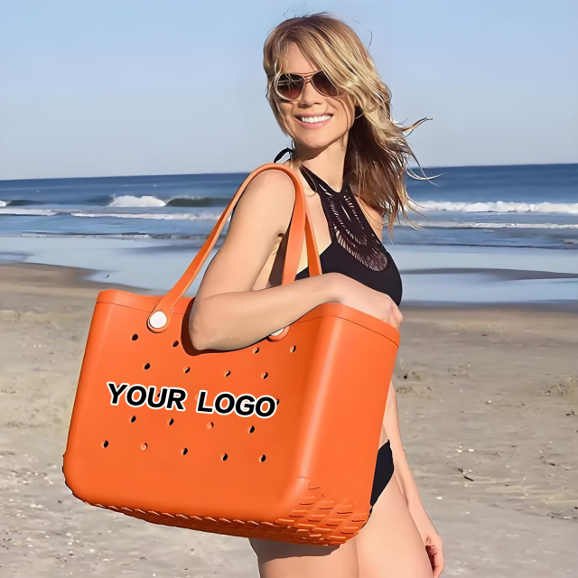 Customized EVA Beach Bag for Women Large Capacity Summer Family Travel Bog Bag with Strap Washable Decoration Charms Tote Bag