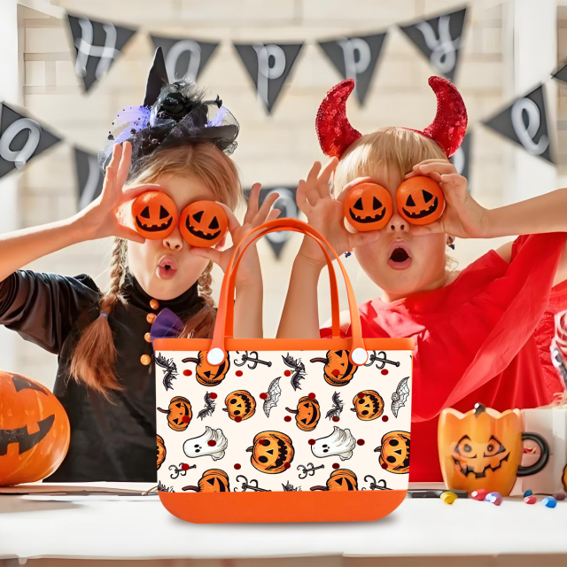 2025 Halloween Themed XL Women's Large Capacity Beach Bag Orange EVA Bag for Custom Logo Print Washable Bog Tote Shopping Bags