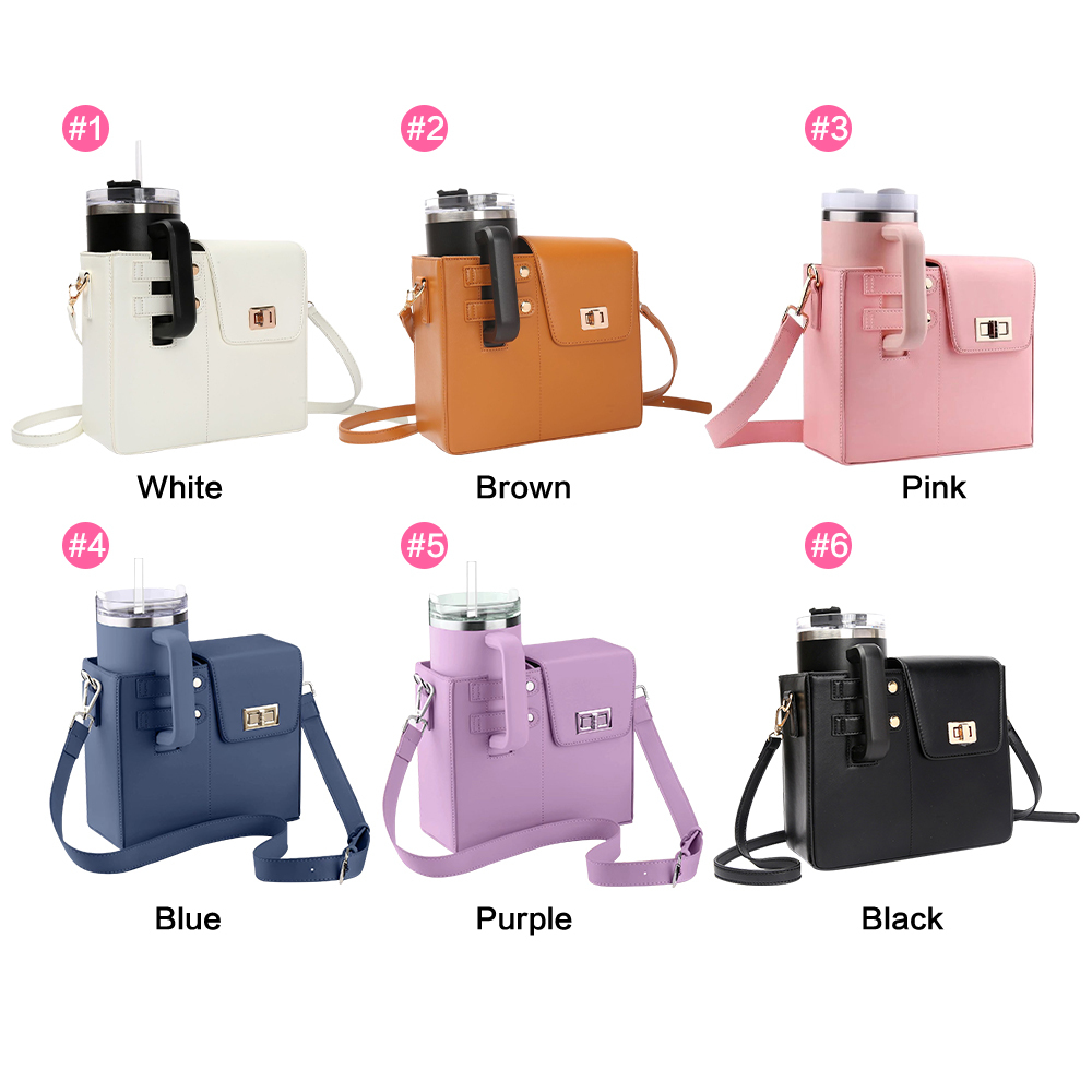 Stanly Tumbler Carrier Purse Bag Fashion Pink Water Bottle Holder Shoulder Bag with Strap PU Coffee Cups Tote Bag with Button