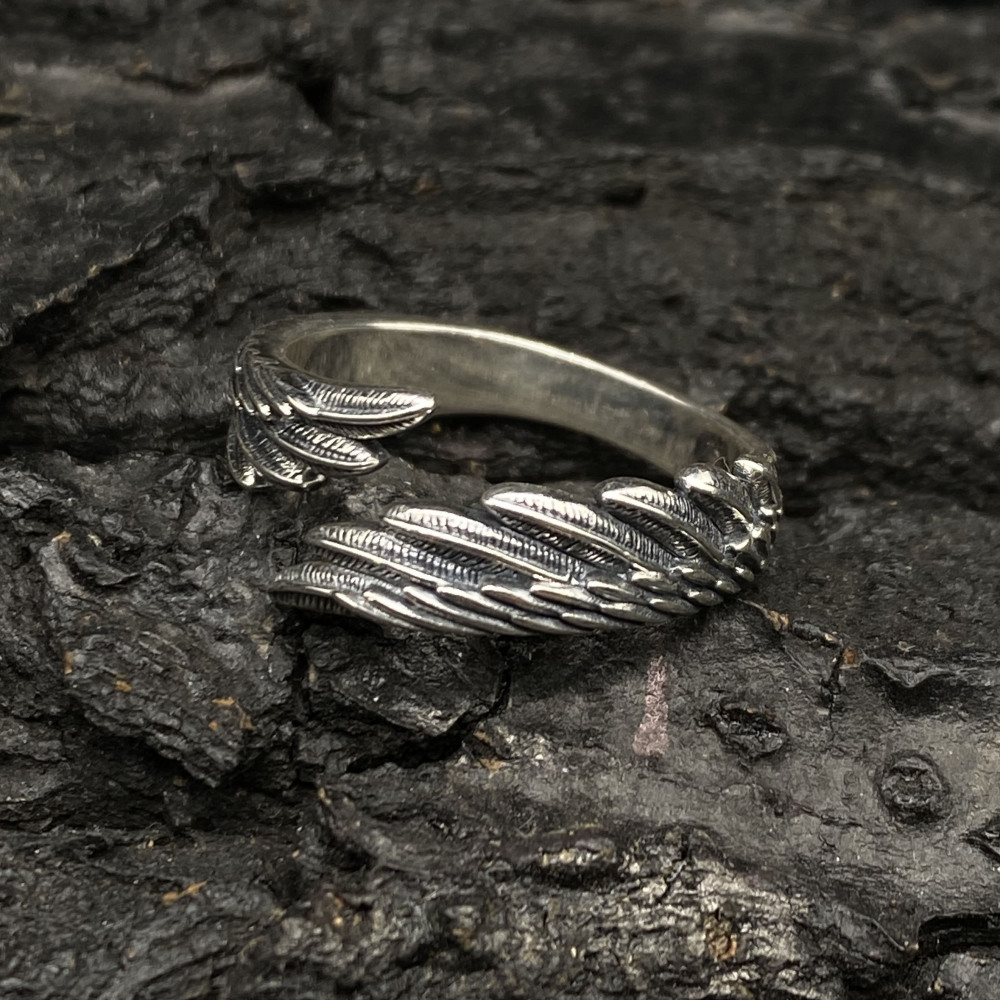 Sterling/ Oxidized Silver Adjustable Feather Ring