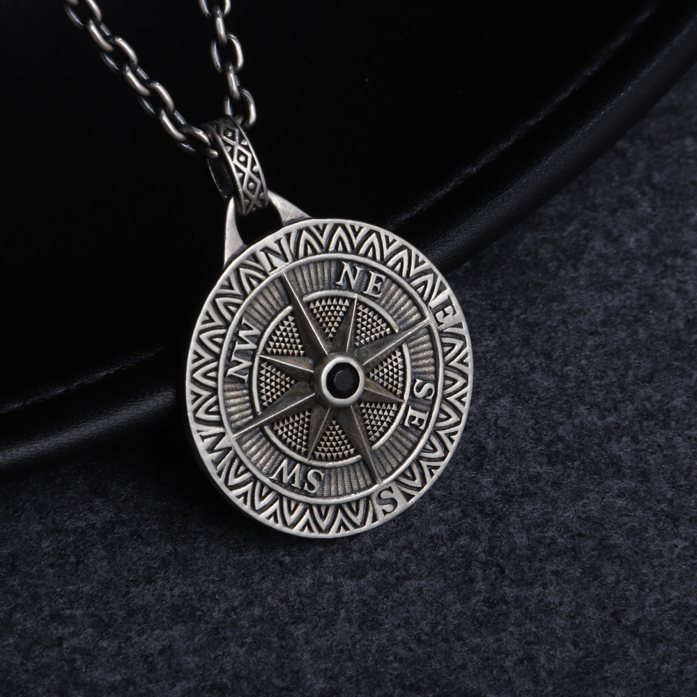 Silver Compass Pendant Necklace