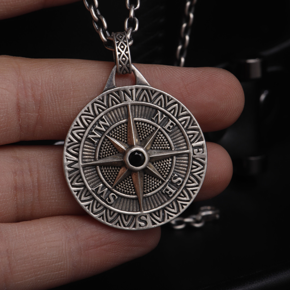 Silver Compass Pendant Necklace