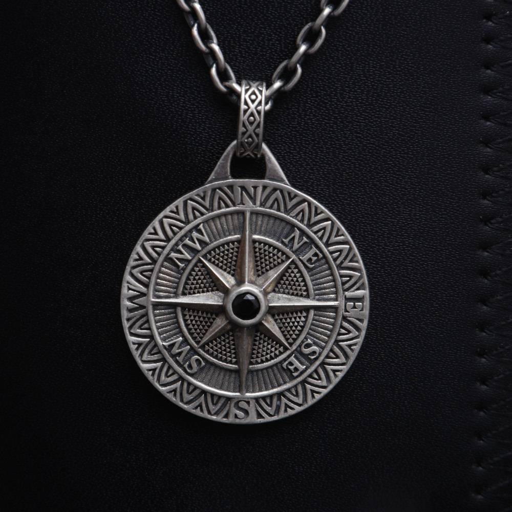 Compass Pendant Necklace Solid Silver