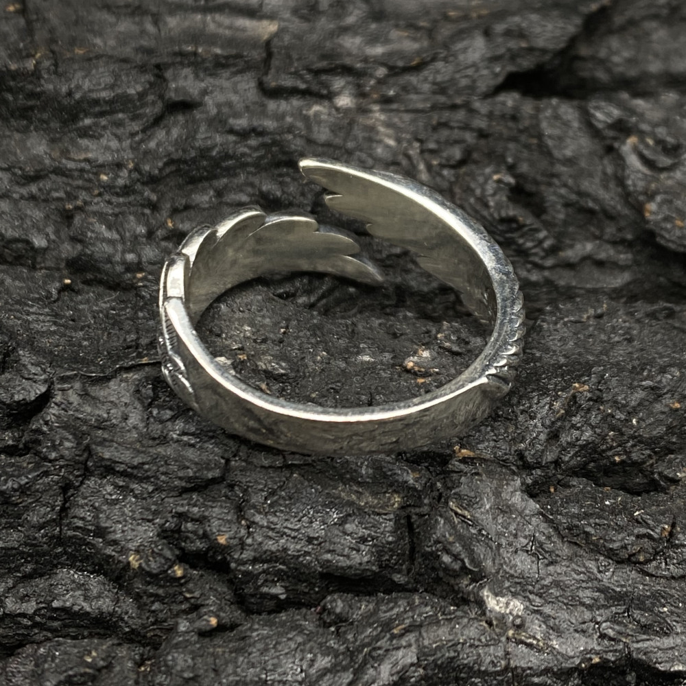 Sterling/ Oxidized Silver Adjustable Feather Ring