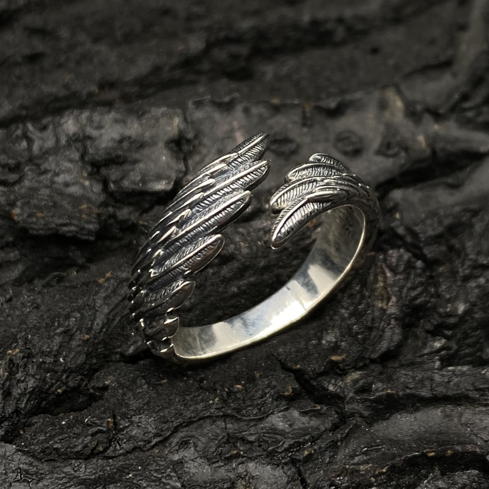 Sterling/ Oxidized Silver Adjustable Feather Ring