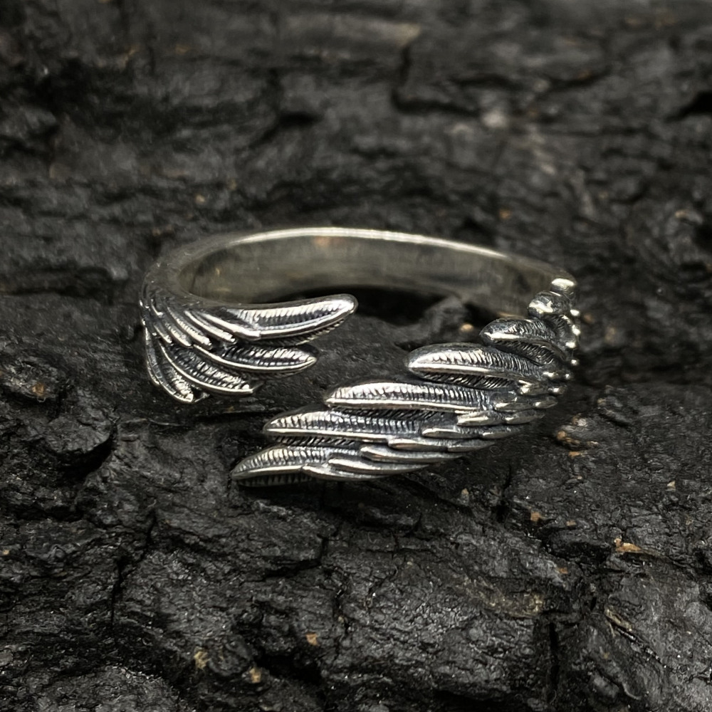 Sterling/ Oxidized Silver Adjustable Feather Ring
