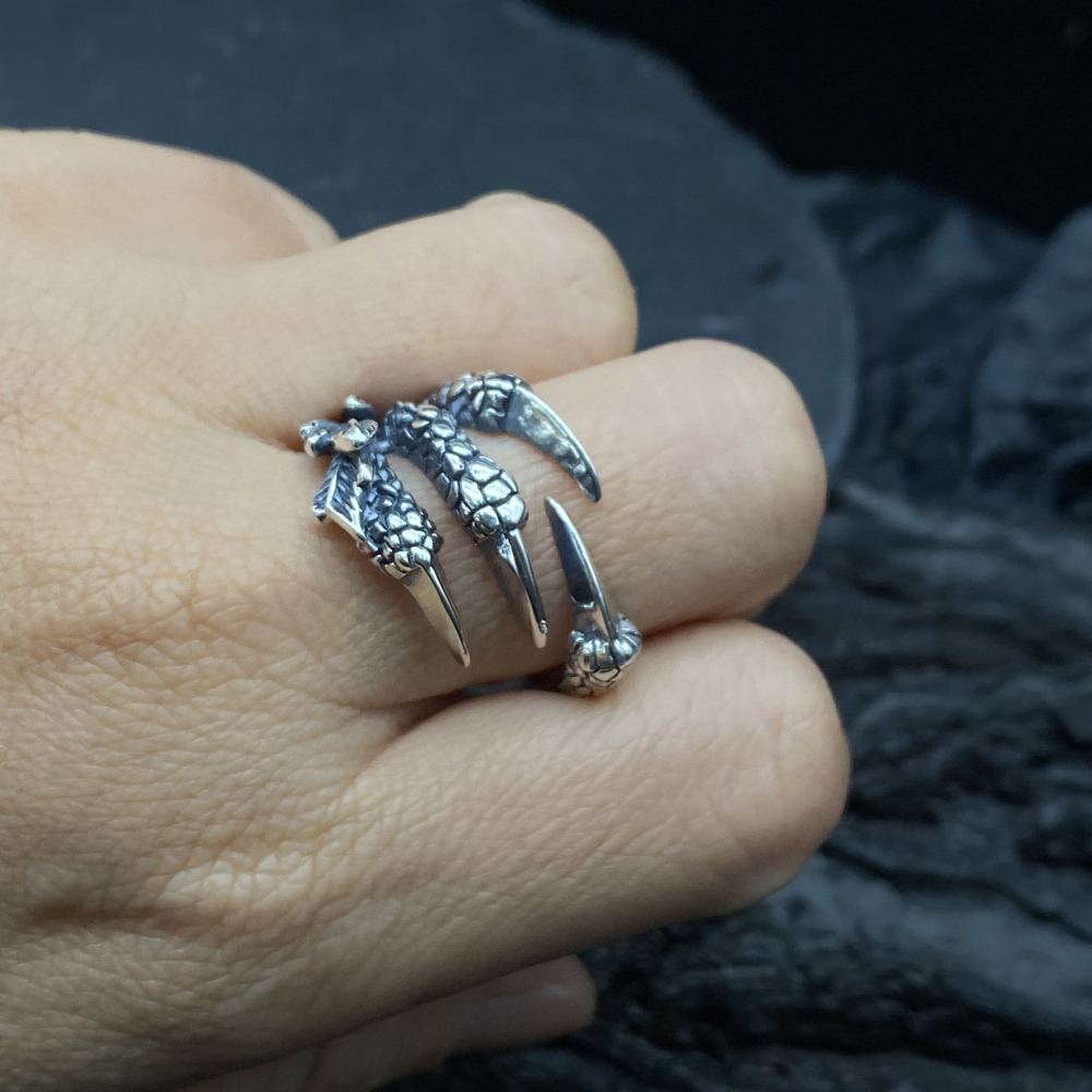 Adjustable Opening Dragon Claw 925 Silver Ring