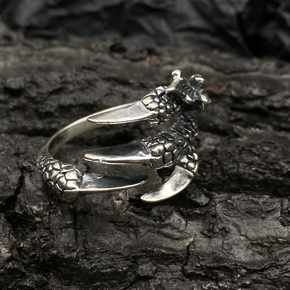 Adjustable Opening Dragon Claw 925 Silver Ring