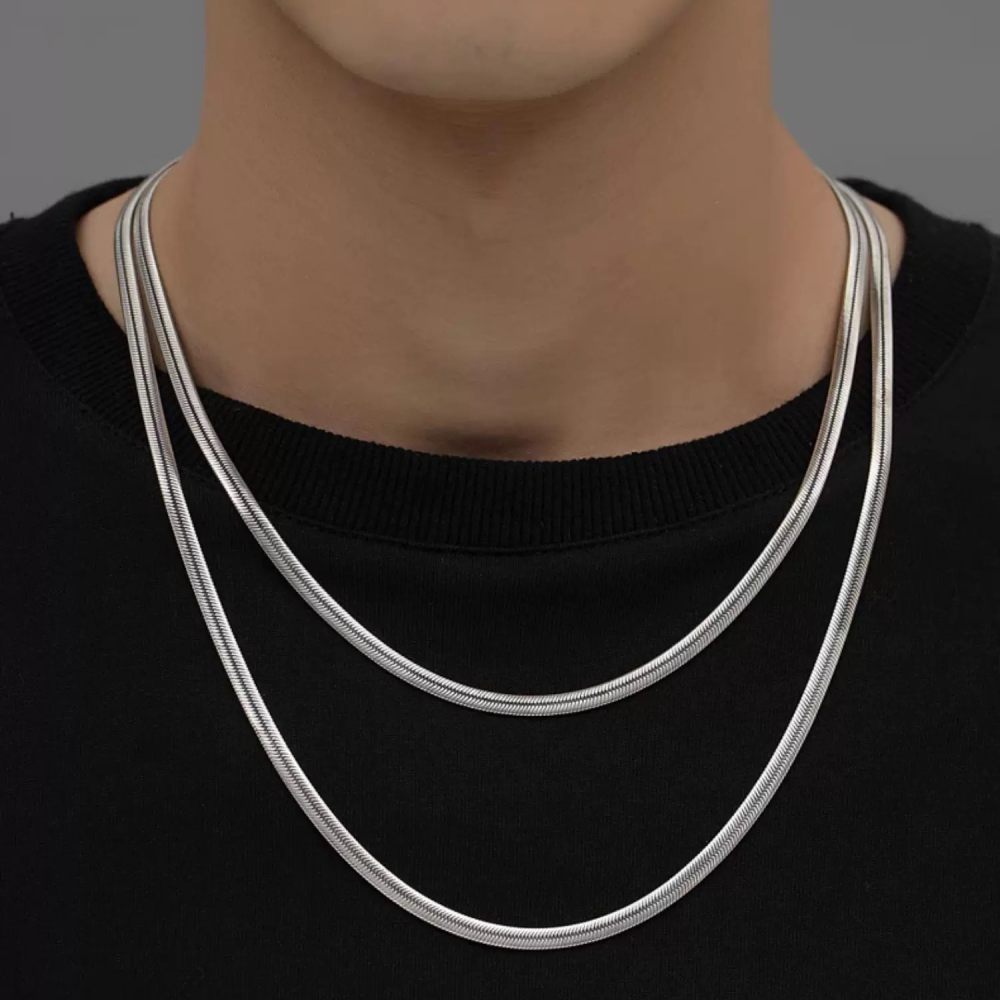 Oxidized Silver Herringbone chain