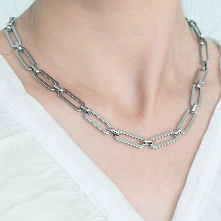 Oxidized Silver Paper Clip Chain