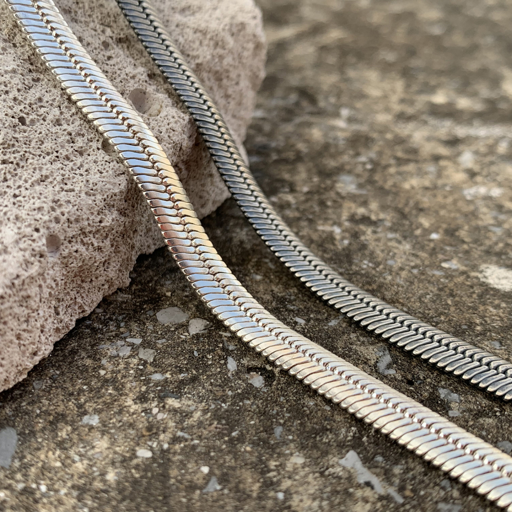 Oxidized Silver Herringbone chain