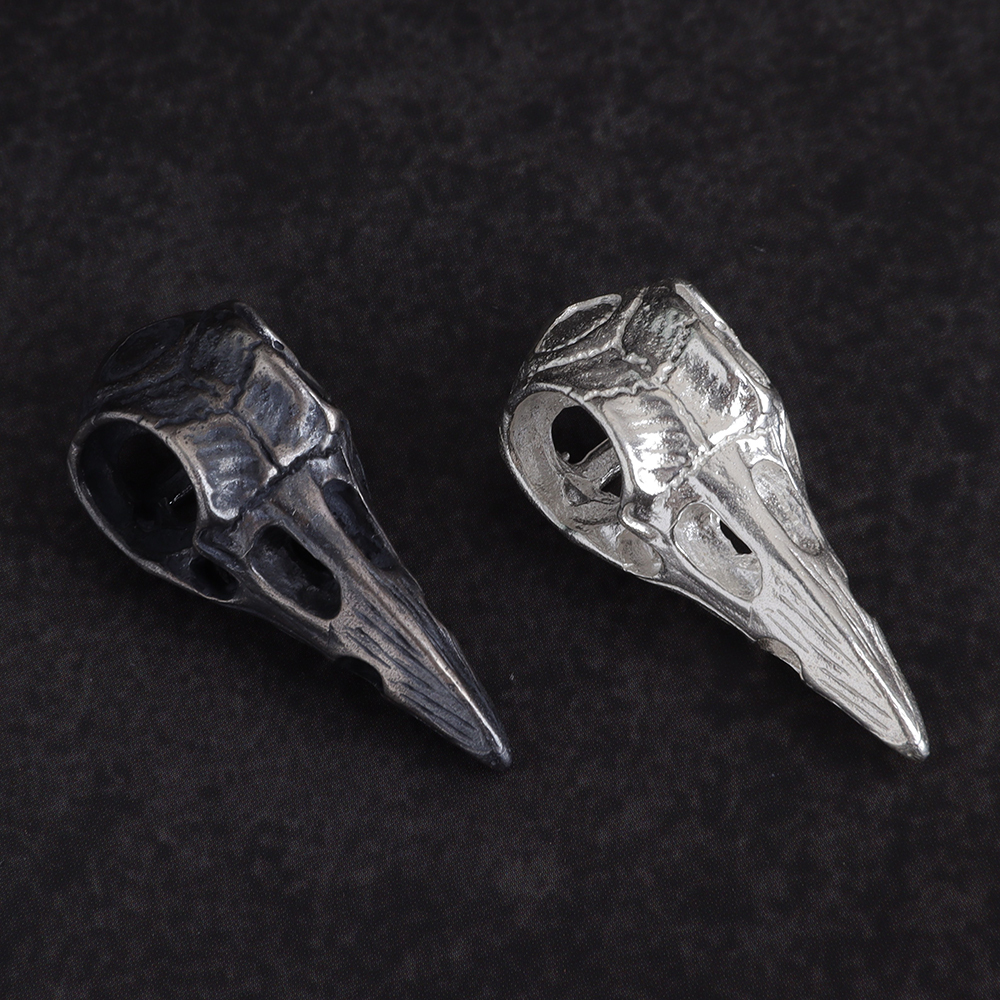 Oxidized Silver Crow Skull Pendant Necklace