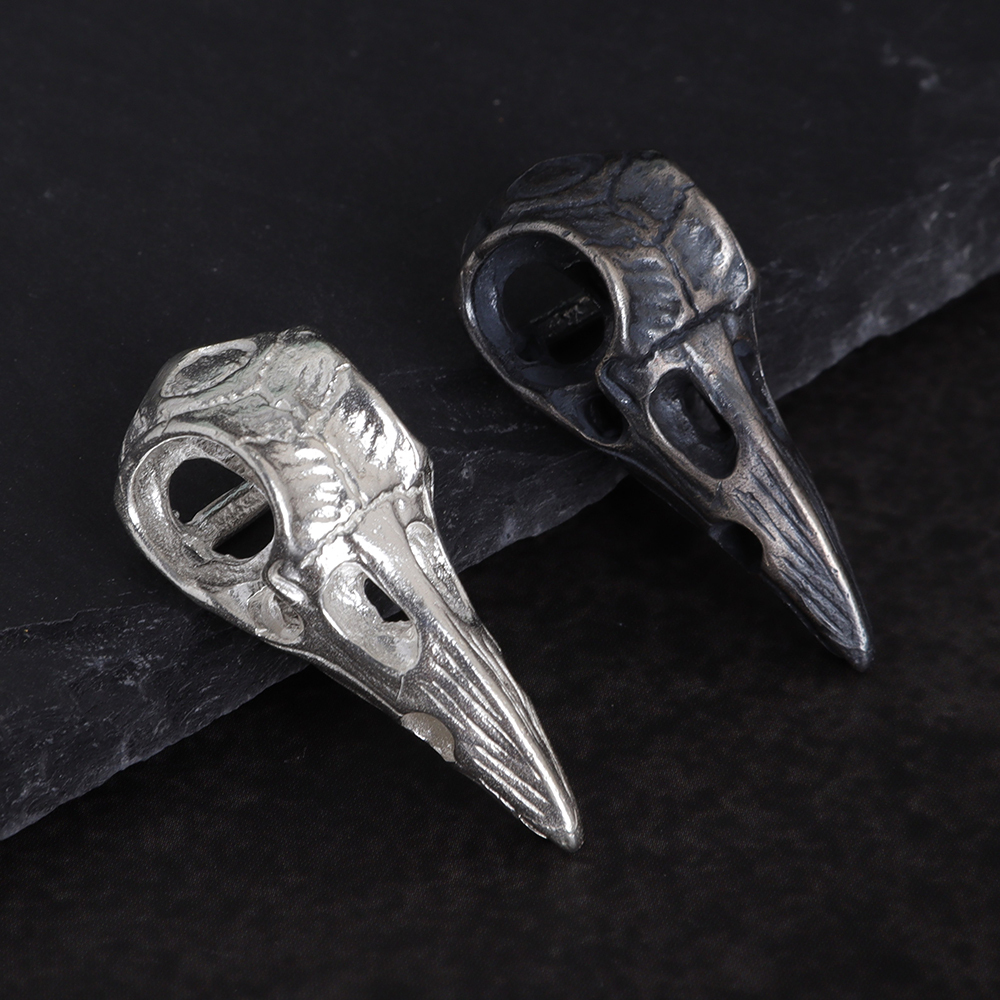 Oxidized Silver Crow Skull Pendant Necklace
