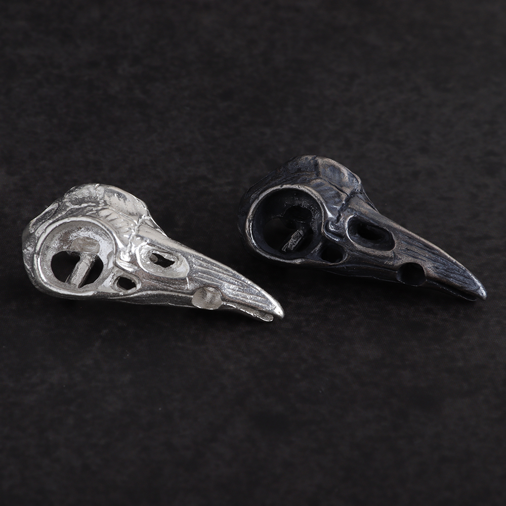 Oxidized Silver Crow Skull Pendant Necklace
