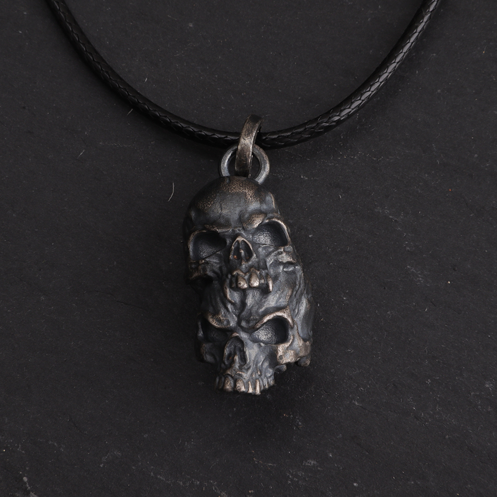 Skull Heads Necklace for Men Handmade in Sterling Silve