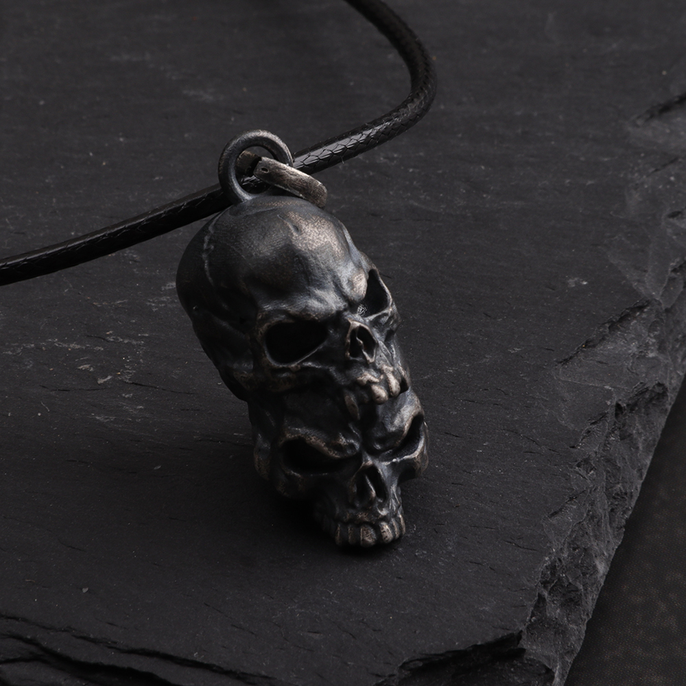 Skull Heads Necklace for Men Handmade in Sterling Silve