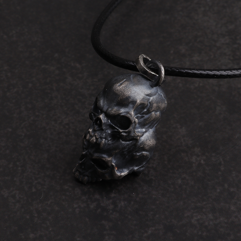Skull Heads Necklace for Men Handmade in Sterling Silve