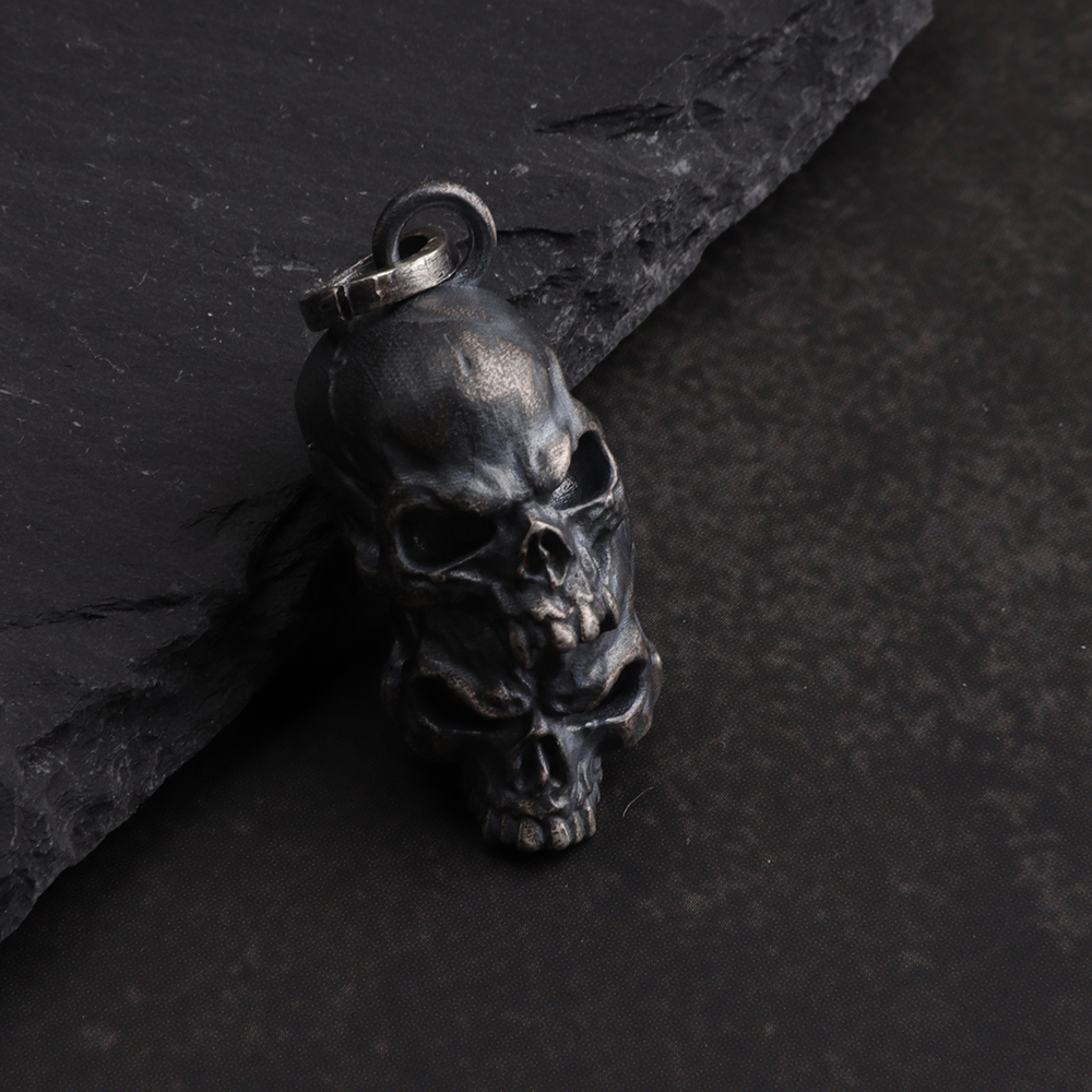 Skull Heads Necklace for Men Handmade in Sterling Silve