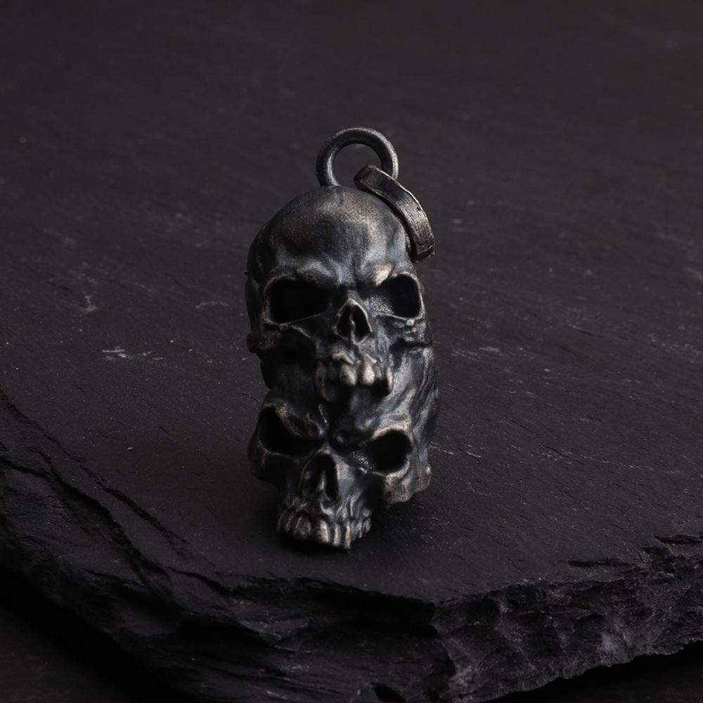 Skull Heads Necklace for Men Handmade in Sterling Silve