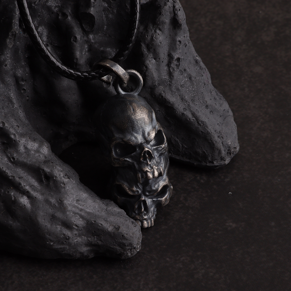 Skull Heads Necklace for Men Handmade in Sterling Silve
