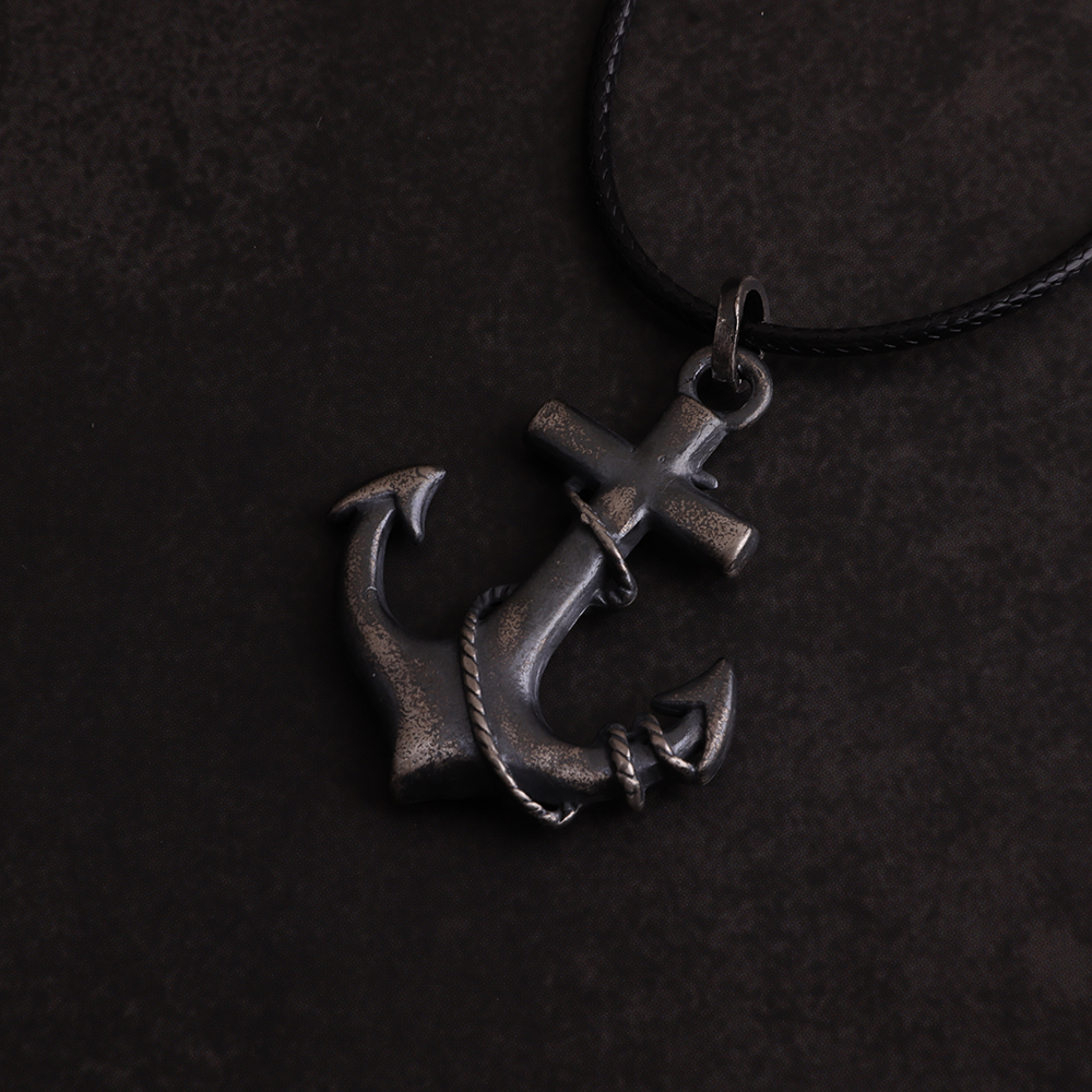 Engraved Sterling/ Oxidized Silver Anchor Pendant