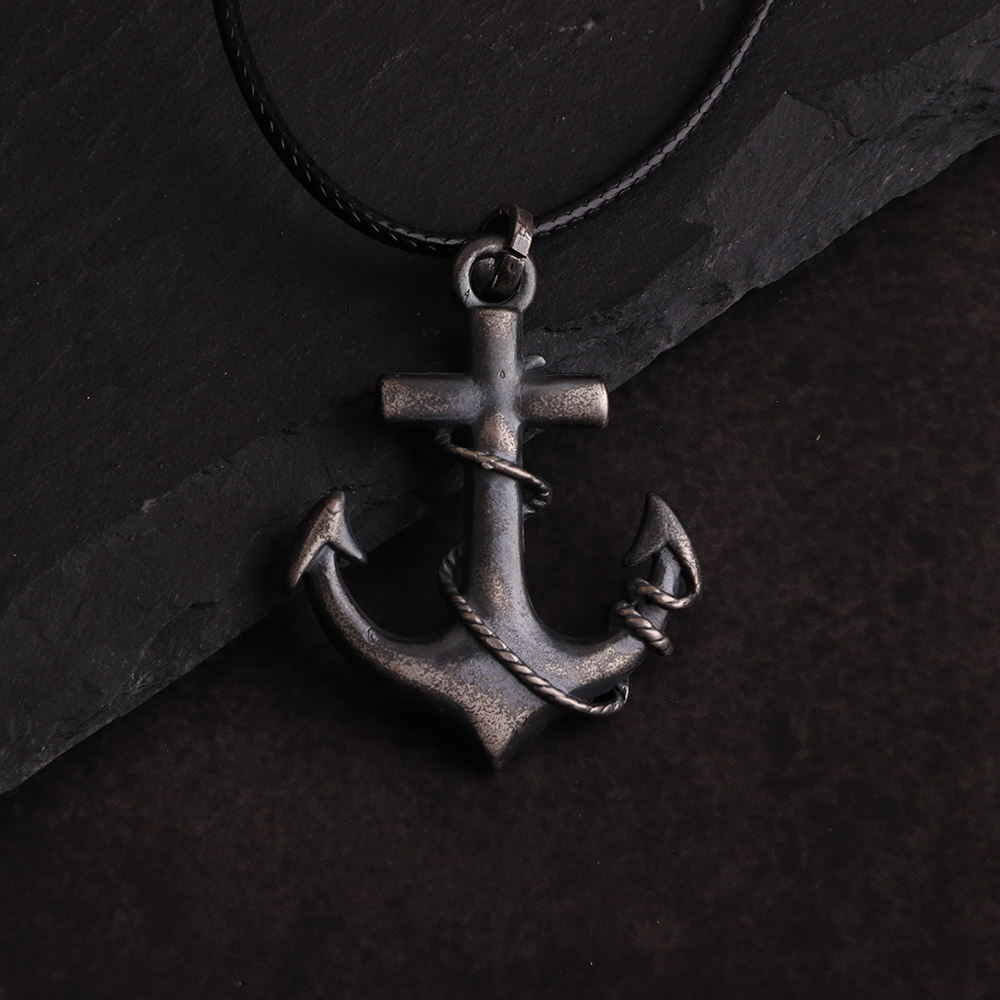 Engraved Sterling/ Oxidized Silver Anchor Pendant