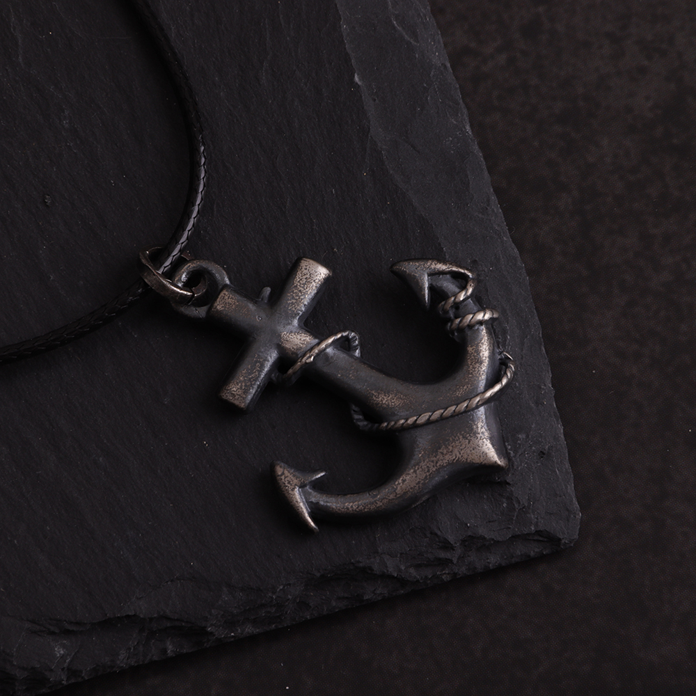 Engraved Sterling/ Oxidized Silver Anchor Pendant
