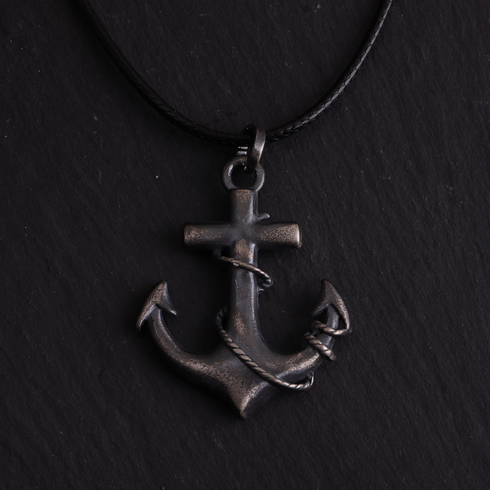 Engraved Sterling/ Oxidized Silver Anchor Pendant