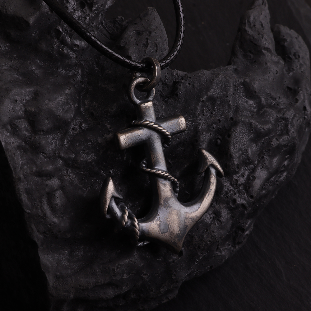Engraved Sterling/ Oxidized Silver Anchor Pendant