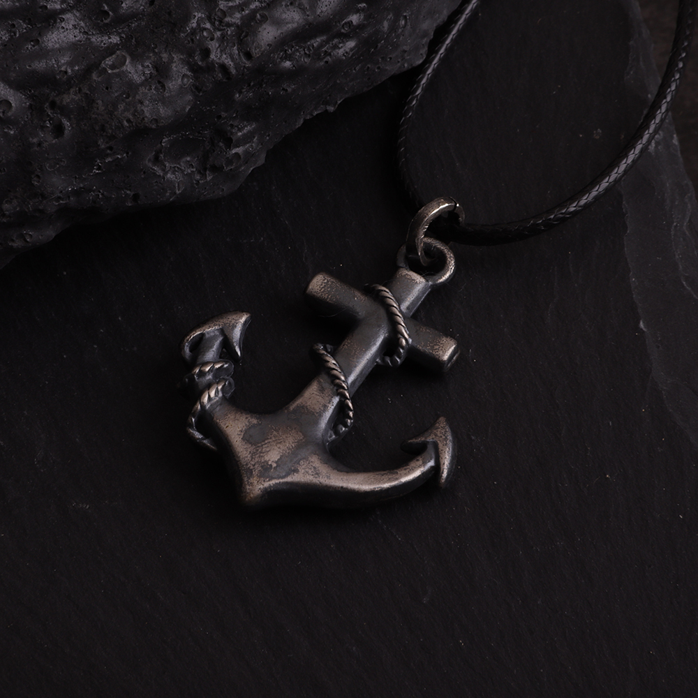 Engraved Sterling/ Oxidized Silver Anchor Pendant