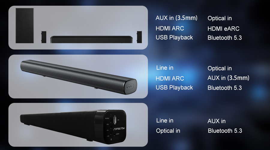 different connectivity options for different soundbar