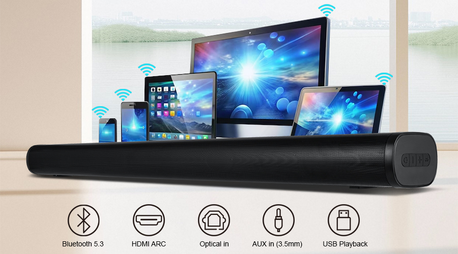wireless soundbar​ multiple playback options bluetooth soundbar