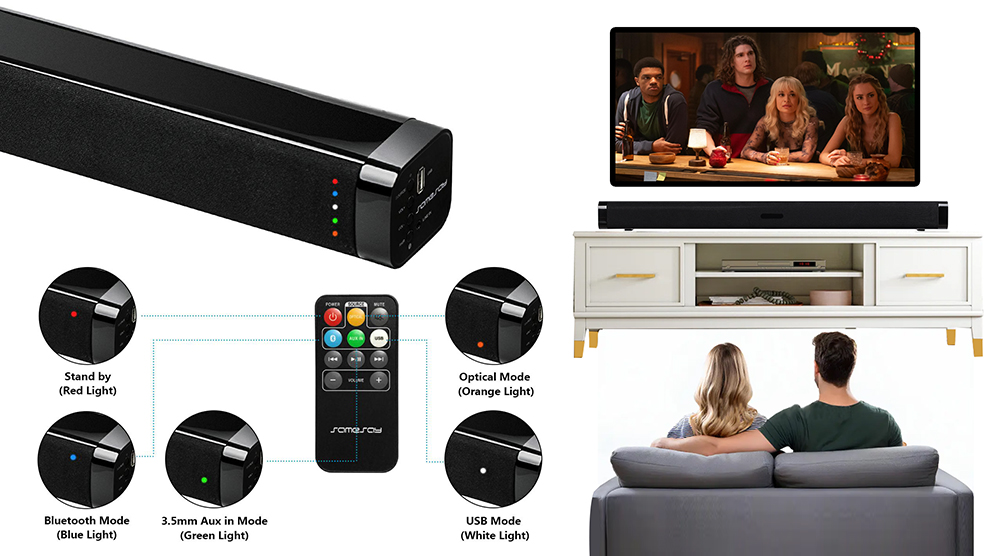 good tv soundbar remote control status Indicator in colour light