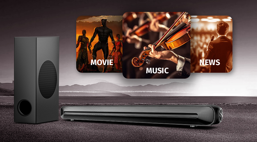 wired subwoofer for soundbar movie music news EQ modes