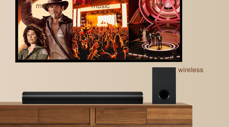 wireless subwoofer for soundbar with movie music news EQ modes