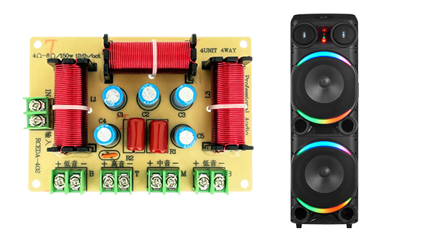 Party speaker dual bass 1 mid-range and 1 high-frequency crossover