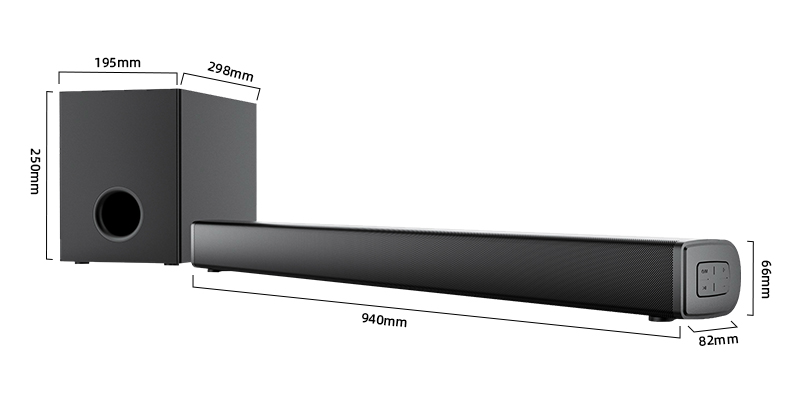 dolby digital soundbar subwoofer size