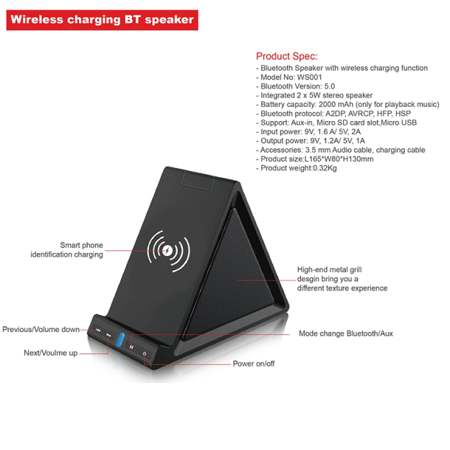 ws001 wireless charging bluetooth speaker