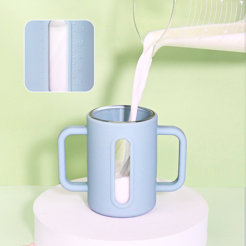 Silicone high borosilicate glass training cup with straw for baby and toddlers