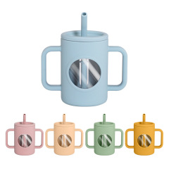 Silicone high borosilicate glass training cup with straw for baby and toddlers