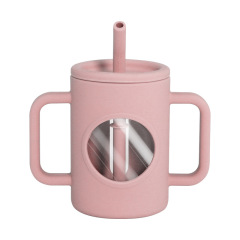 Silicone high borosilicate glass training cup with straw for baby and toddlers
