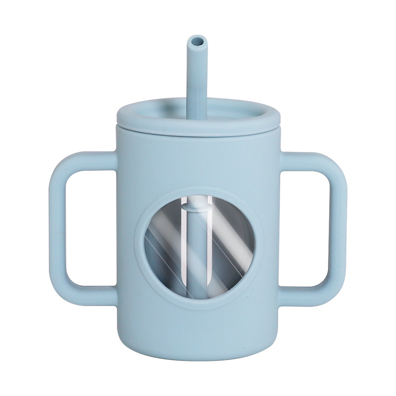 Silicone high borosilicate glass training cup with straw for baby and toddlers