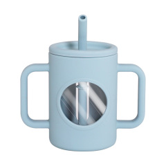 Silicone high borosilicate glass training cup with straw for baby and toddlers