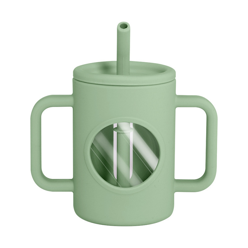 Silicone high borosilicate glass training cup with straw for baby and toddlers