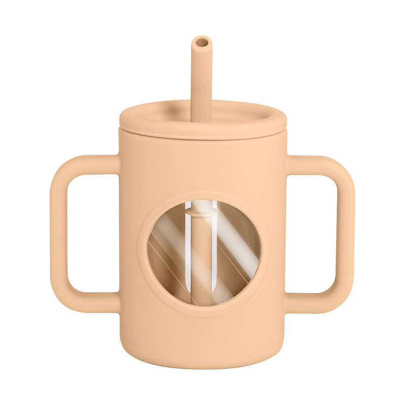 Silicone high borosilicate glass training cup with straw for baby and toddlers