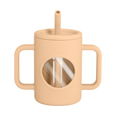 Silicone high borosilicate glass training cup with straw for baby and toddlers