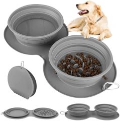 Silicone collapsible dog double travel bowl