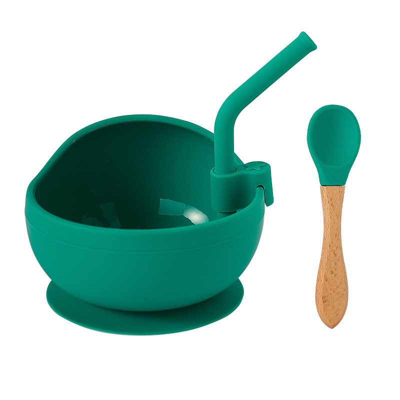 Silicone baby bowl with spoon straw