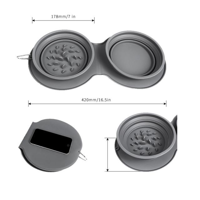Silicone collapsible dog double travel bowl