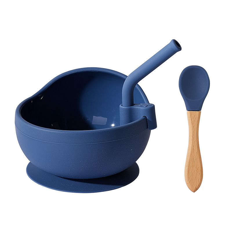 Silicone baby bowl with spoon straw